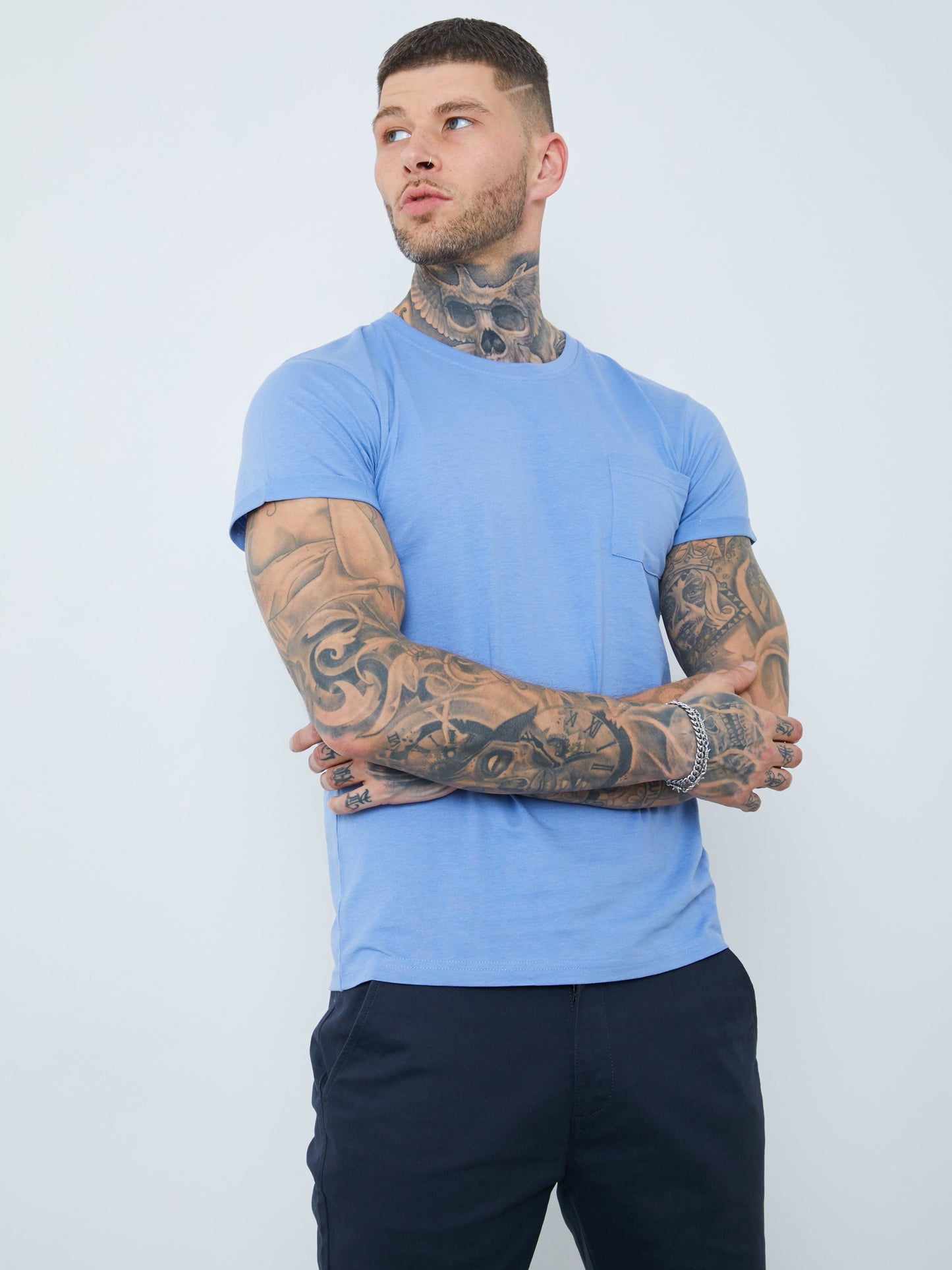 Crew Neck Pocket Roll Tee